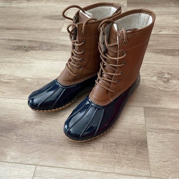 JBU by Jambu Women's Navy/Tan Lace Up Maplewood Waterproof Duck Boots sz 8 - Picture 2 of 9